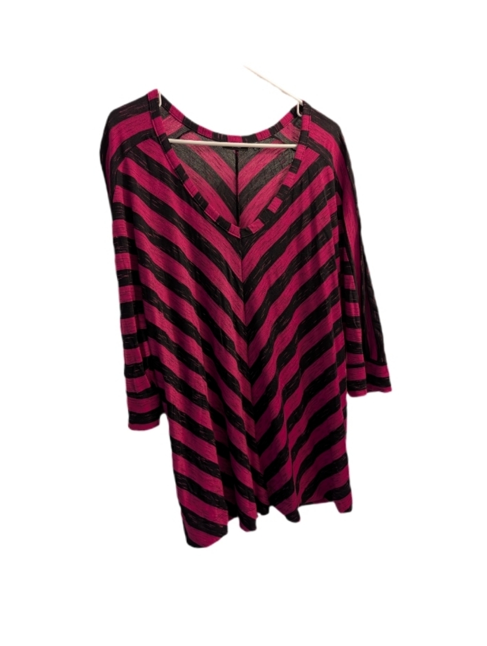 Apt 9 Striped V-Neck Tunic Top in Fuchsia and Black 2X